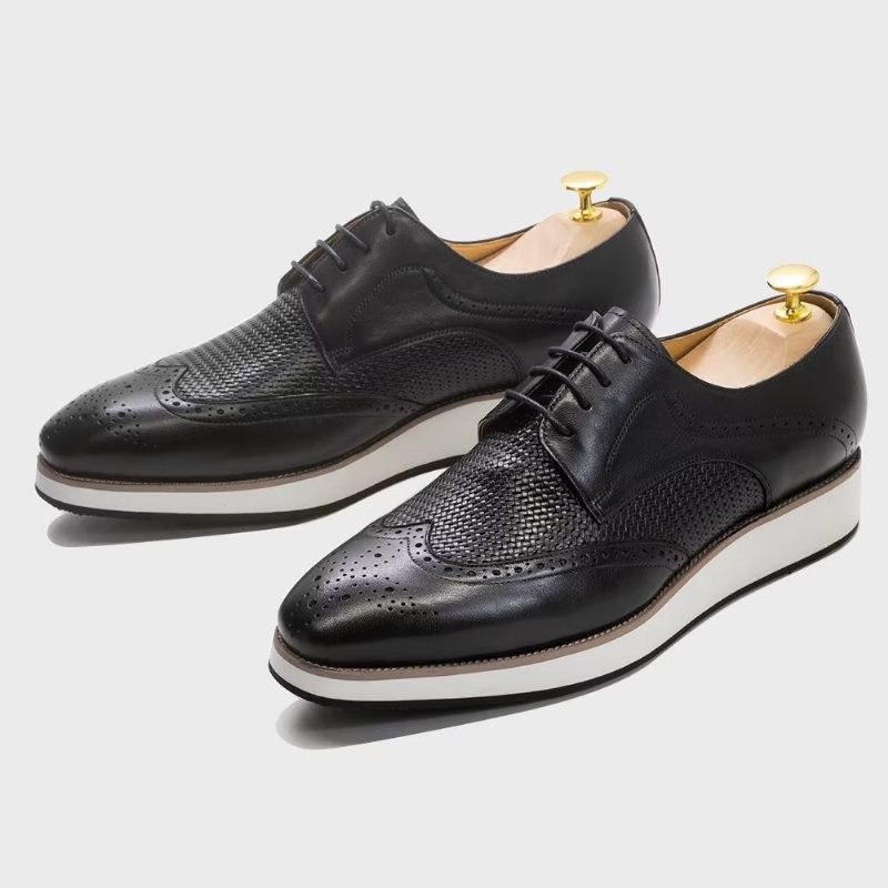 Sapatos Formais Masculinos Luxo Com Padrão Exótico Derby - Preto