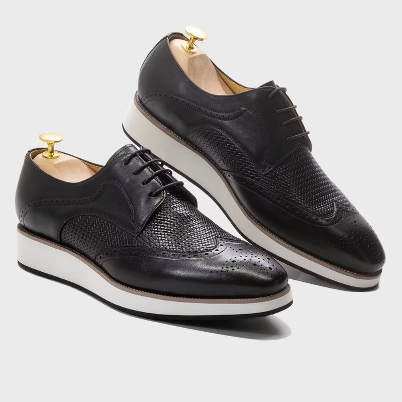 Sapatos Formais Masculinos Luxo Com Padrão Exótico Derby - Preto