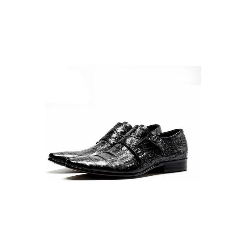 Sapatos Formais Masculinos Luxo Com Padrão Jacaré Pontiagudo Brogue - Preto