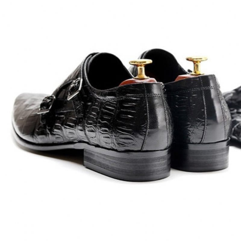 Sapatos Formais Masculinos Luxo Com Padrão Jacaré Pontiagudo Brogue - Preto