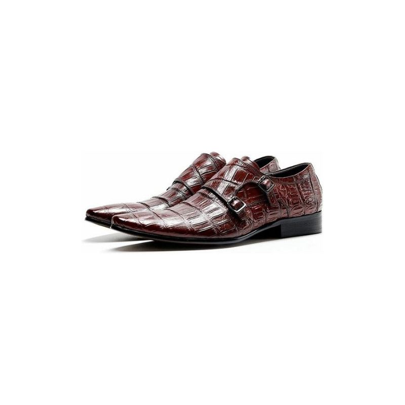 Sapatos Formais Masculinos Luxo Com Padrão Jacaré Pontiagudo Brogue - Vermelho