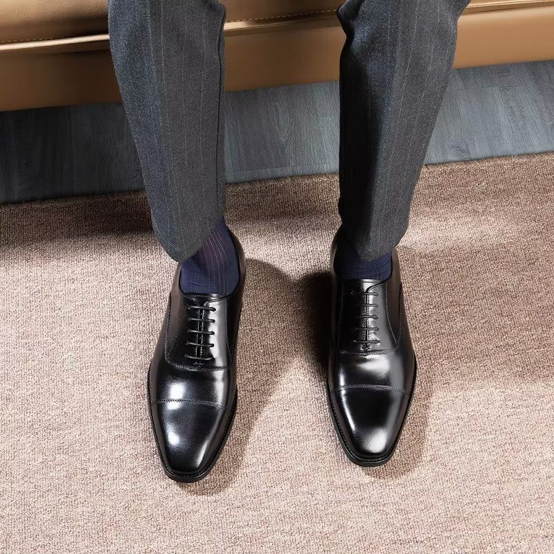 Sapatos Formais Masculinos Luxo Com Padrão Liso Oxford - Preto