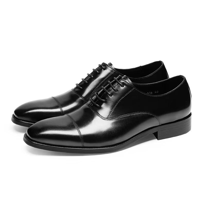 Sapatos Formais Masculinos Luxo Com Padrão Liso Oxford - Preto