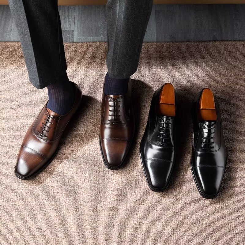 Sapatos Formais Masculinos Luxo Com Padrão Liso Oxford - Preto