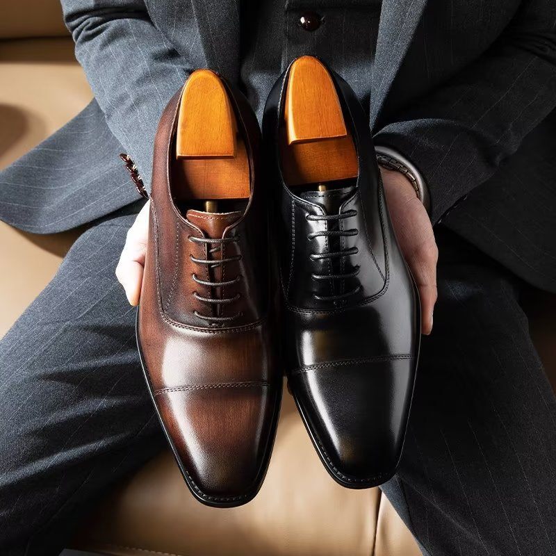 Sapatos Formais Masculinos Luxo Com Padrão Liso Oxford - Preto