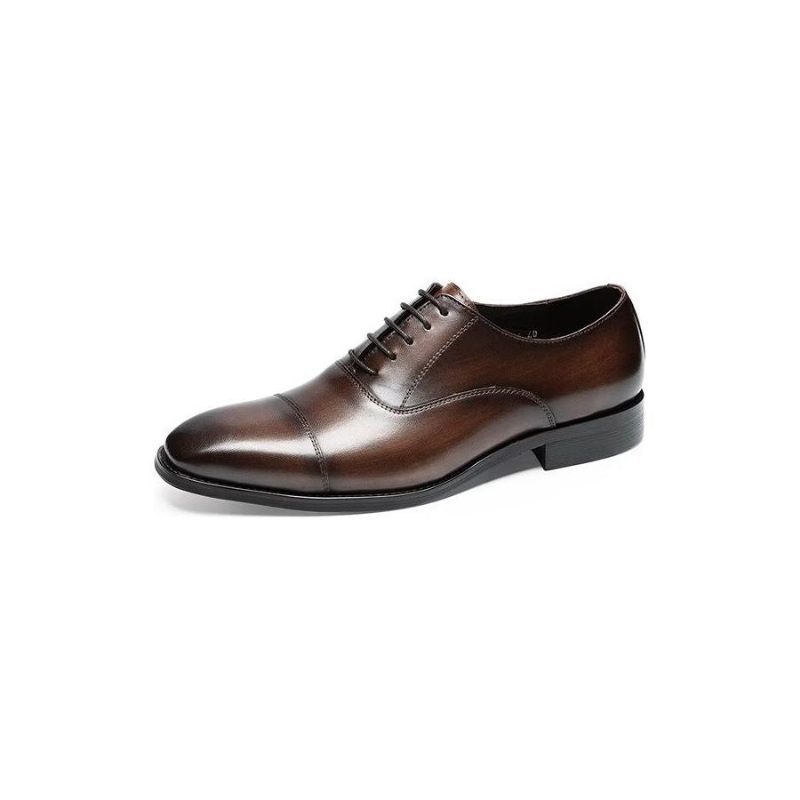 Sapatos Formais Masculinos Luxo Com Padrão Liso Oxford - Café