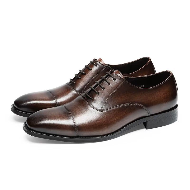 Sapatos Formais Masculinos Luxo Com Padrão Liso Oxford - Café