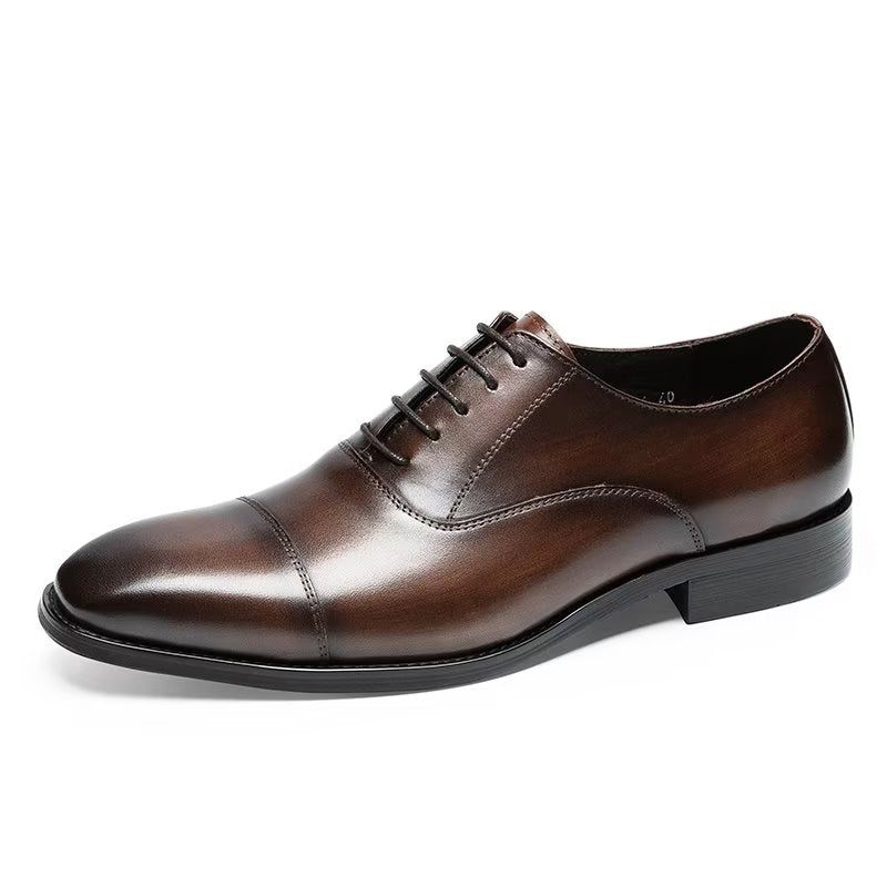 Sapatos Formais Masculinos Luxo Com Padrão Liso Oxford - Café