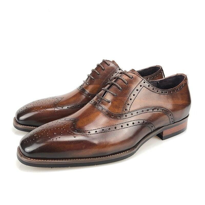 Sapatos Formais Masculinos Luxo Com Plataforma Couro Oxford - Café