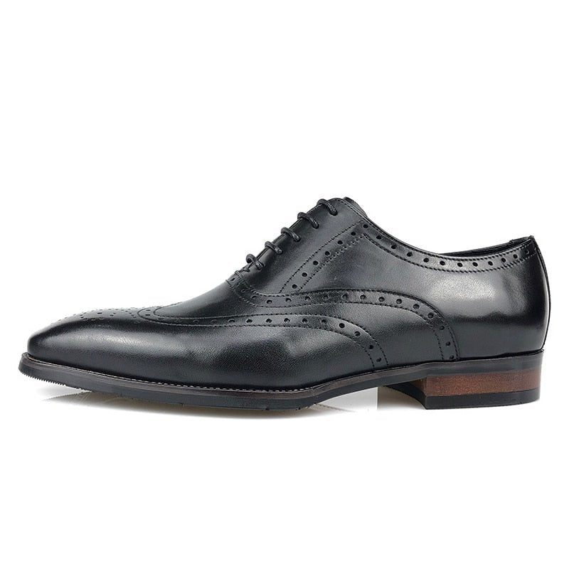 Sapatos Formais Masculinos Luxo Com Plataforma Couro Oxford - Preto