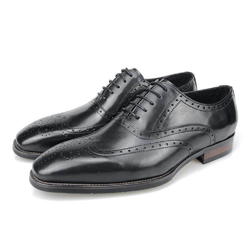 Sapatos Formais Masculinos Luxo Com Plataforma Couro Oxford - Preto