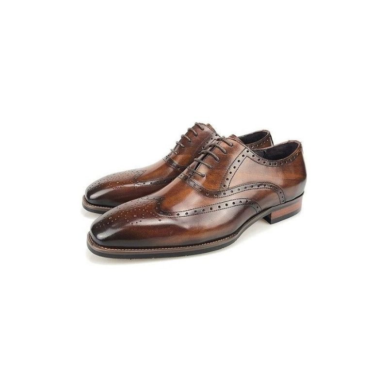 Sapatos Formais Masculinos Luxo Com Plataforma Couro Oxford - Café