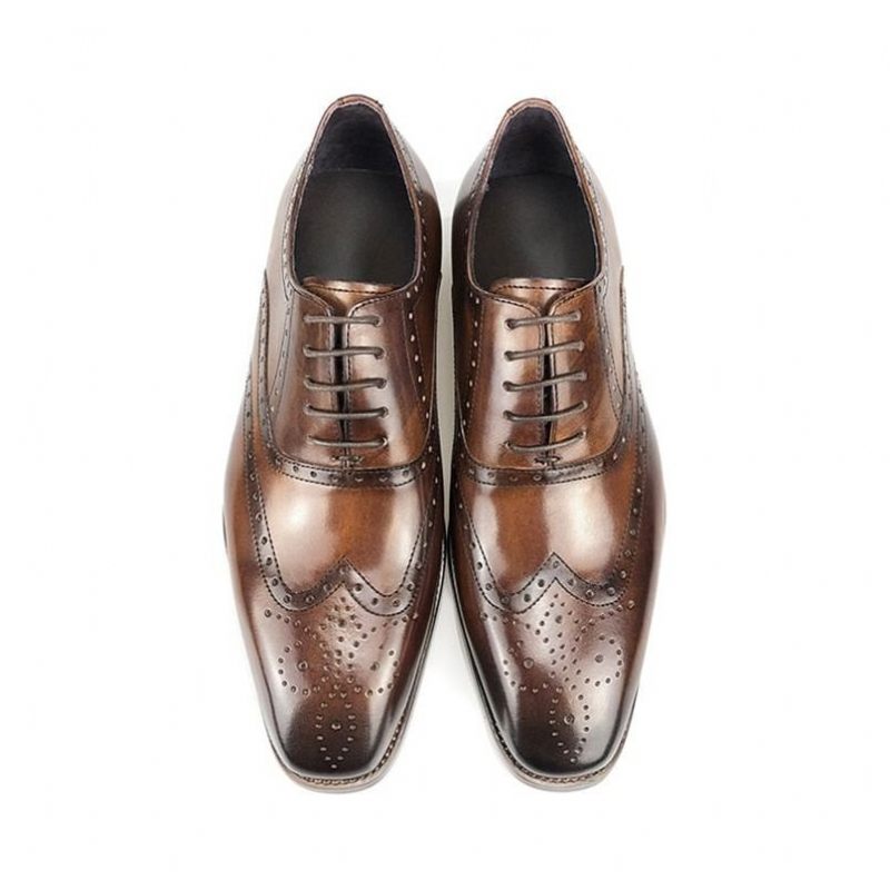 Sapatos Formais Masculinos Luxo Com Plataforma Couro Oxford - Café