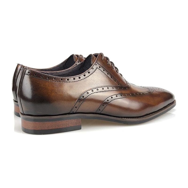 Sapatos Formais Masculinos Luxo Com Plataforma Couro Oxford - Café