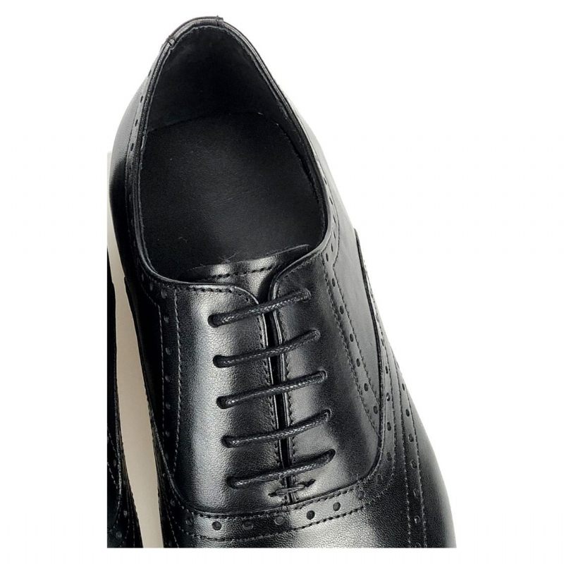 Sapatos Formais Masculinos Luxo Com Plataforma Couro Oxford - Preto