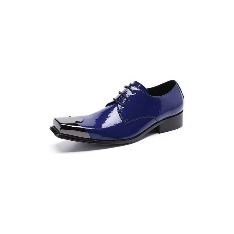 Sapatos Formais Masculinos Luxo Com Textura Croc Couro Genuíno Derbies - Azul