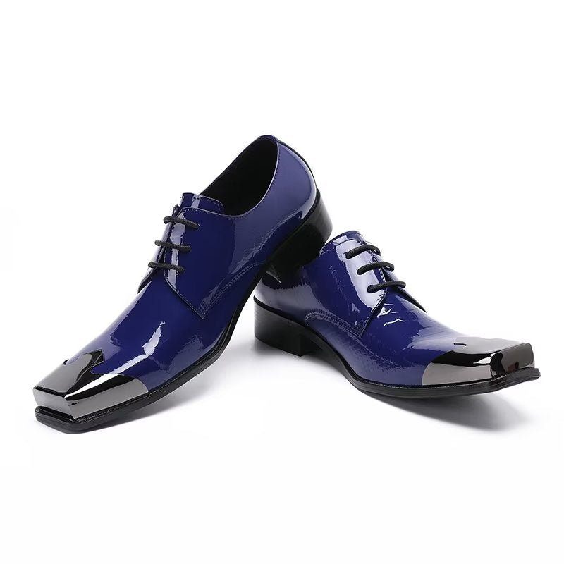 Sapatos Formais Masculinos Luxo Com Textura Croc Couro Genuíno Derbies - Azul