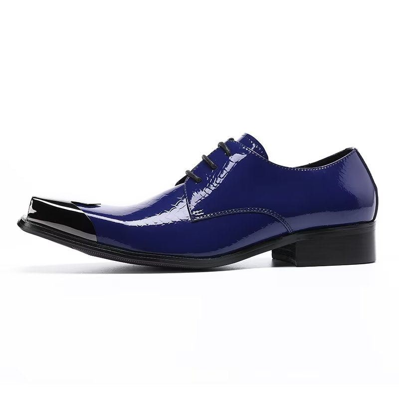 Sapatos Formais Masculinos Luxo Com Textura Croc Couro Genuíno Derbies - Azul