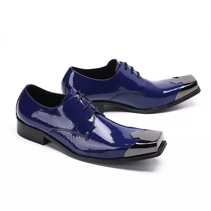 Sapatos Formais Masculinos Luxo Com Textura Croc Couro Genuíno Derbies - Azul