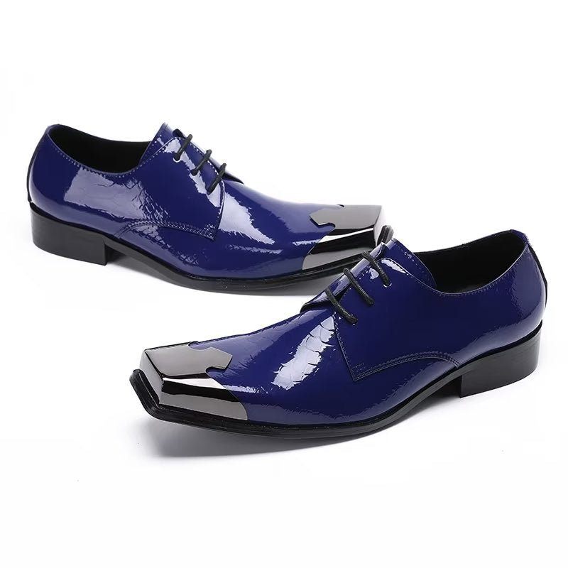 Sapatos Formais Masculinos Luxo Com Textura Croc Couro Genuíno Derbies - Azul