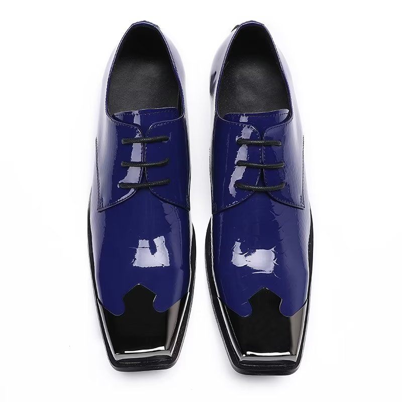 Sapatos Formais Masculinos Luxo Com Textura Croc Couro Genuíno Derbies - Azul