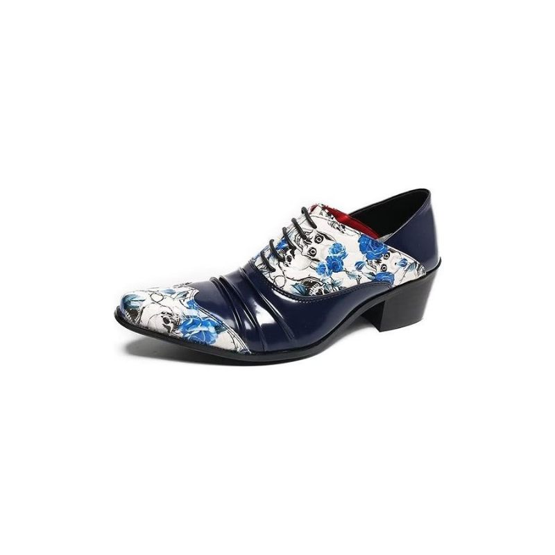 Sapatos Formais Masculinos Luxo Com Textura Exótica Couro Genuíno Oxford - Azul