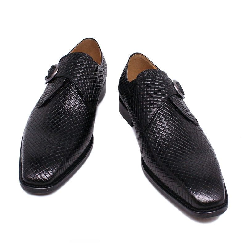 Sapatos Formais Masculinos Luxo Com Textura Exótica Slip-on - Preto