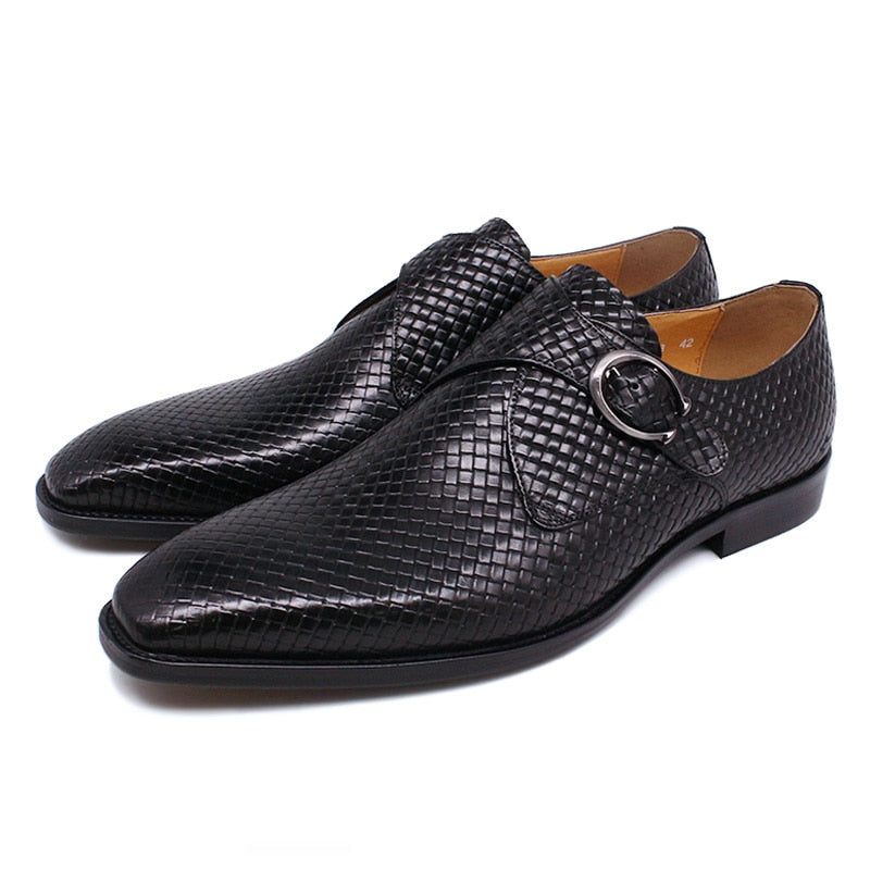 Sapatos Formais Masculinos Luxo Com Textura Exótica Slip-on - Preto