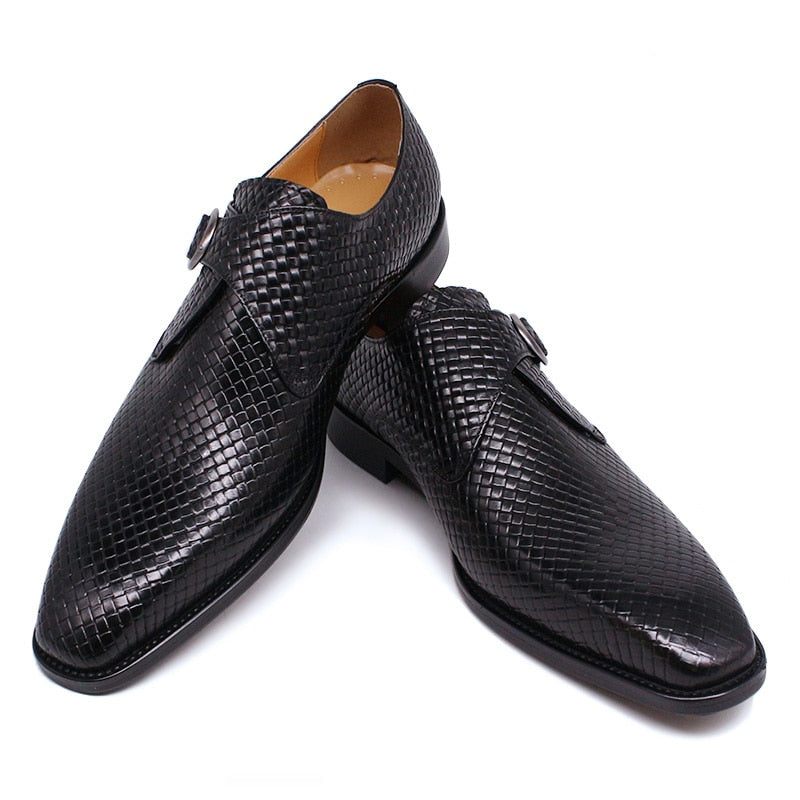 Sapatos Formais Masculinos Luxo Com Textura Exótica Slip-on - Preto