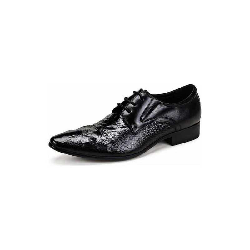 Sapatos Formais Masculinos Luxo Couro Crocodilo Bico Fino Brogue - Preto