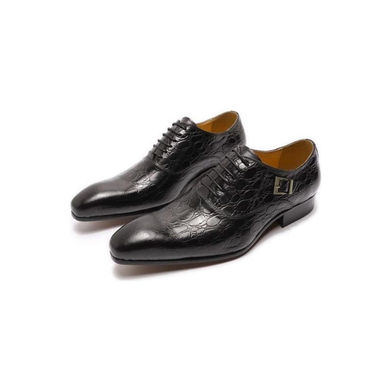 Sapatos Formais Masculinos Luxo Couro Crocodilo Bico Fino Sociais Oxford - Preto