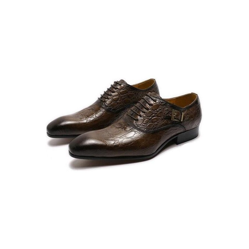 Sapatos Formais Masculinos Luxo Couro Crocodilo Bico Fino Sociais Oxford - Café