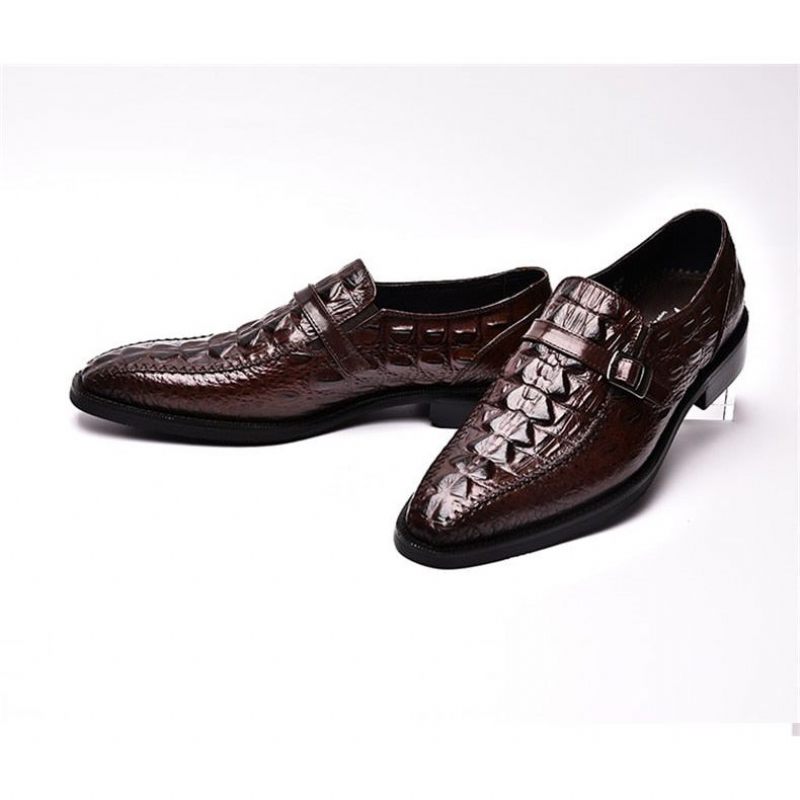 Sapatos Formais Masculinos Luxo Couro Crocodilo Fivela Cinta Oxford Sociais - Vermelho