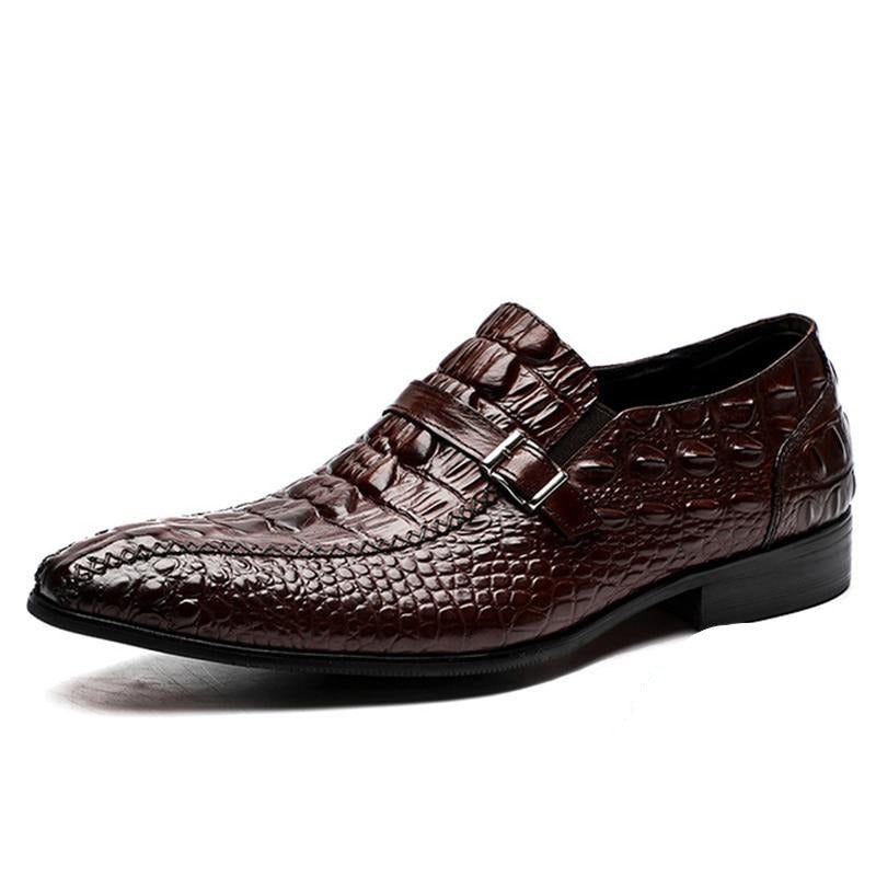 Sapatos Formais Masculinos Luxo Couro Crocodilo Fivela Cinta Oxford Sociais - Vermelho