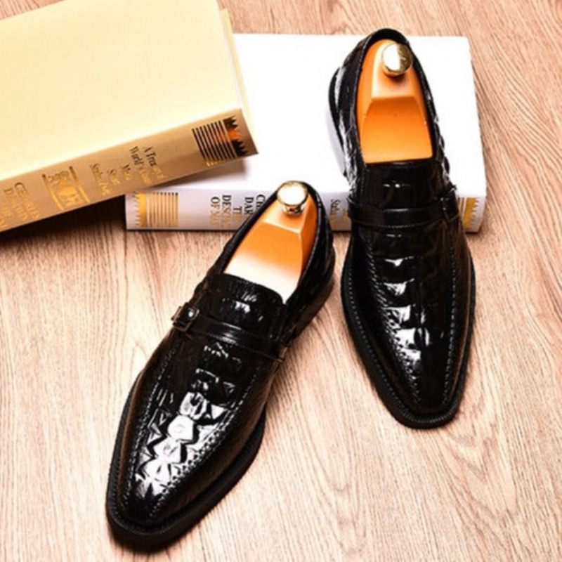 Sapatos Formais Masculinos Luxo Couro Crocodilo Fivela Cinta Oxford Sociais - Preto