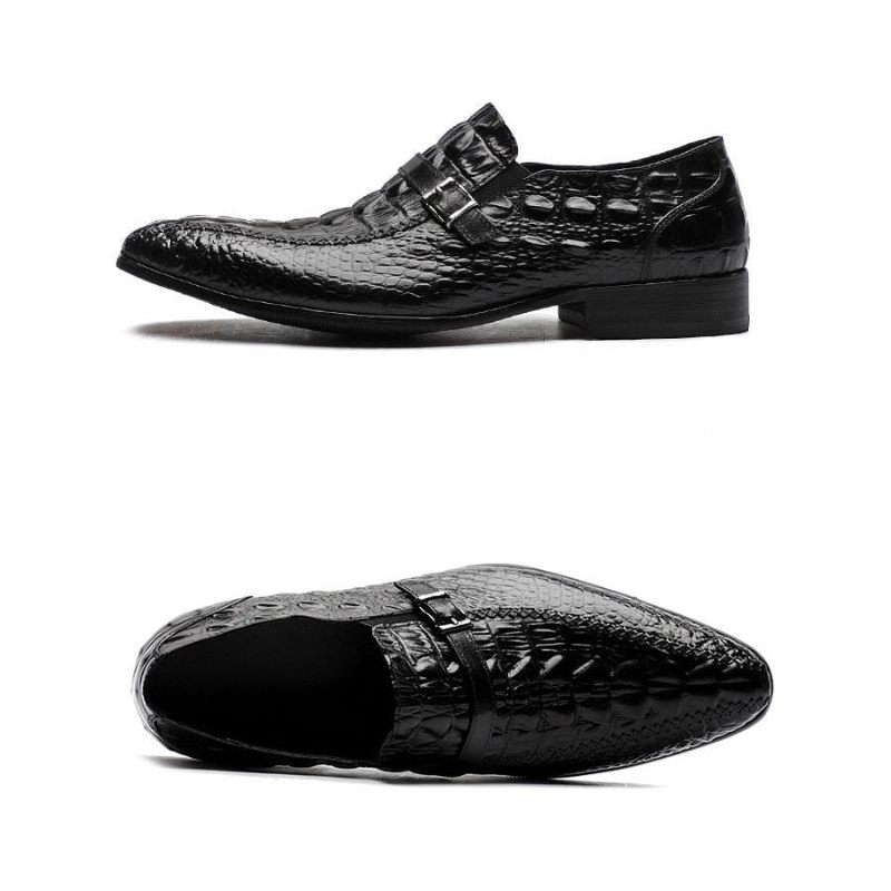 Sapatos Formais Masculinos Luxo Couro Crocodilo Fivela Cinta Oxford Sociais - Preto