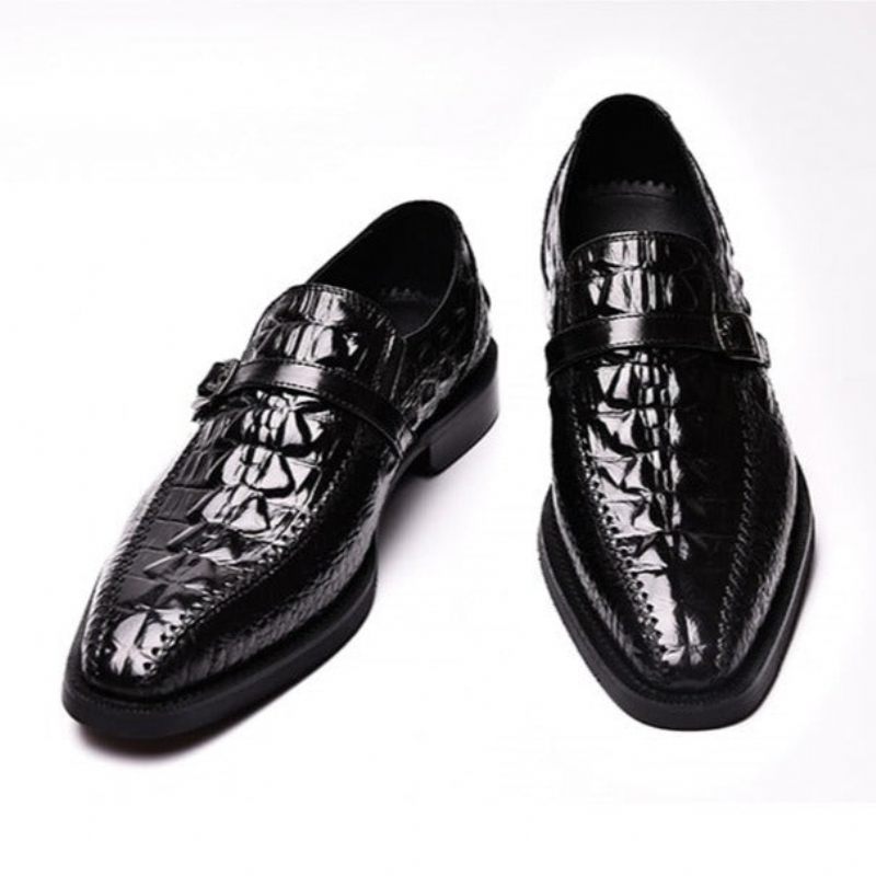 Sapatos Formais Masculinos Luxo Couro Crocodilo Fivela Cinta Oxford Sociais - Preto