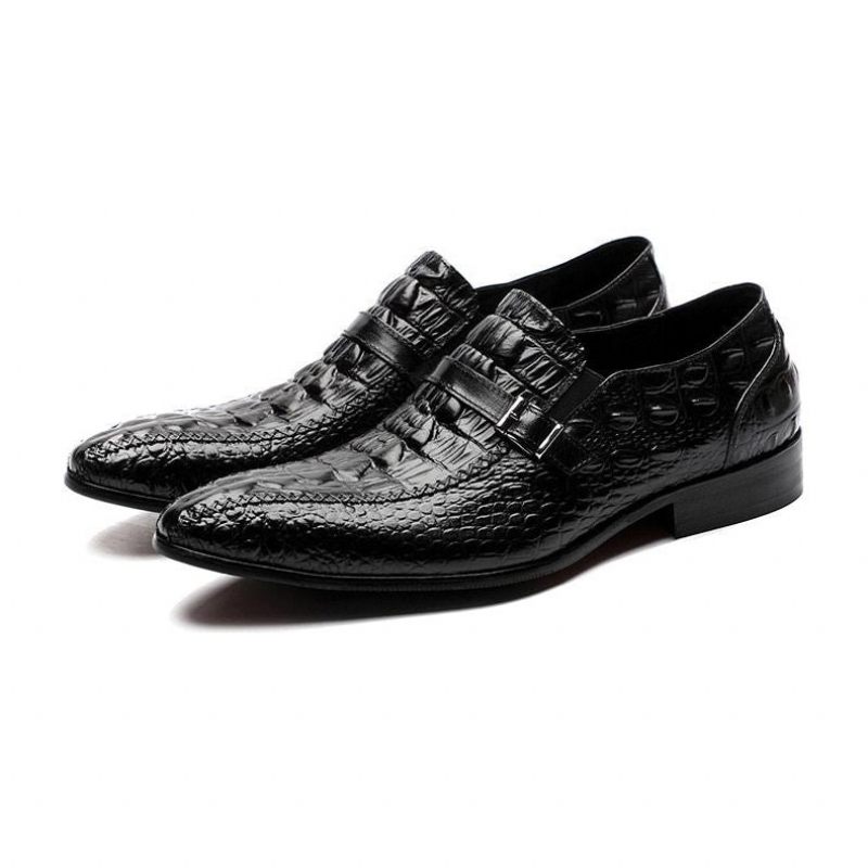 Sapatos Formais Masculinos Luxo Couro Crocodilo Fivela Cinta Oxford Sociais - Preto