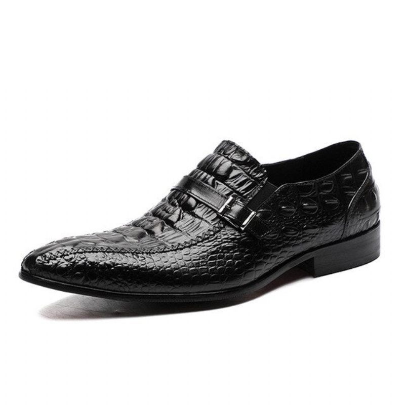 Sapatos Formais Masculinos Luxo Couro Crocodilo Fivela Cinta Oxford Sociais - Preto