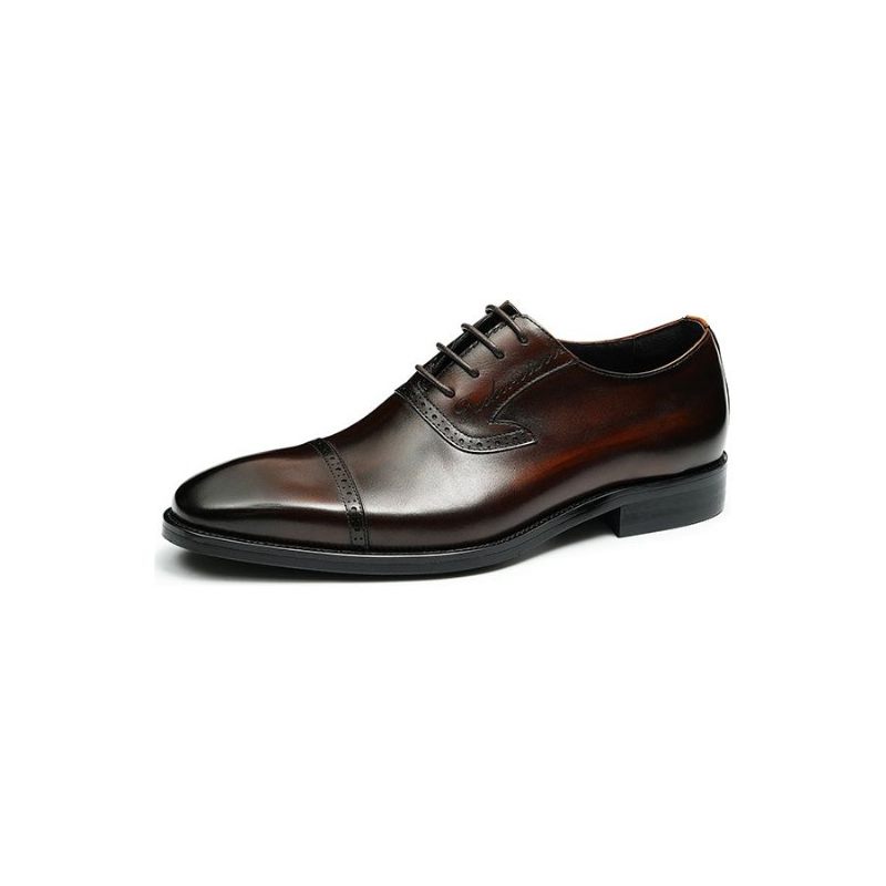 Sapatos Formais Masculinos Luxo Couro Exótico Apontou Toe Oxford Sociais - Café