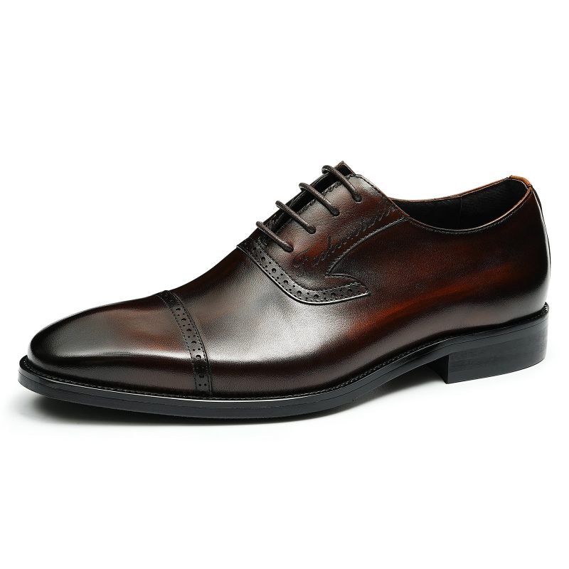 Sapatos Formais Masculinos Luxo Couro Exótico Apontou Toe Oxford Sociais - Café