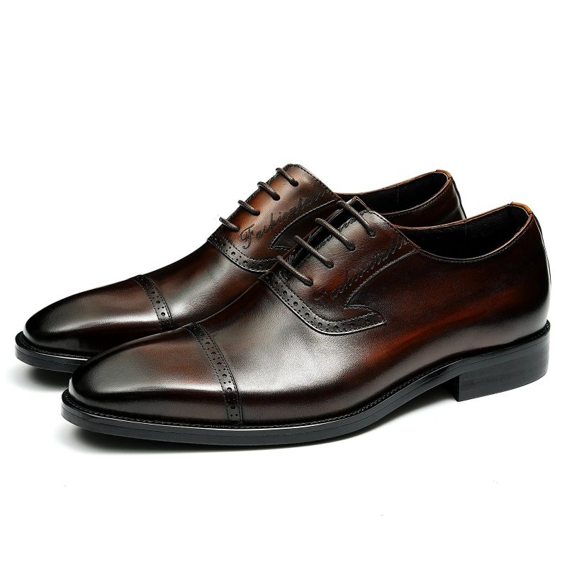 Sapatos Formais Masculinos Luxo Couro Exótico Apontou Toe Oxford Sociais - Café