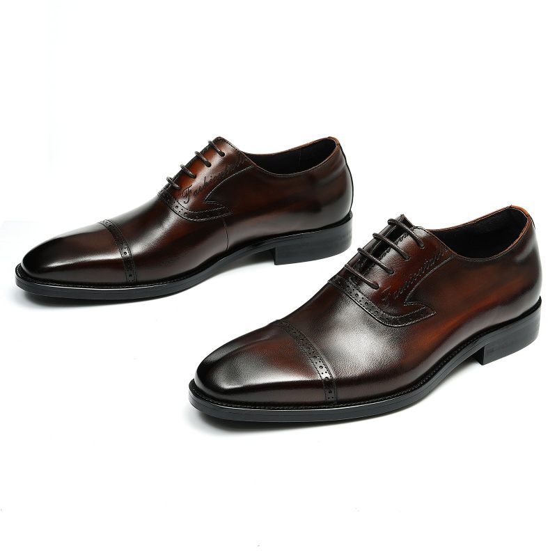 Sapatos Formais Masculinos Luxo Couro Exótico Apontou Toe Oxford Sociais - Café