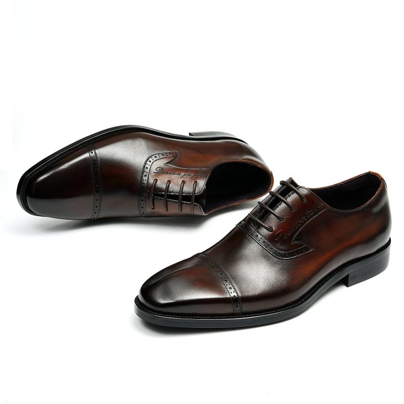 Sapatos Formais Masculinos Luxo Couro Exótico Apontou Toe Oxford Sociais - Café