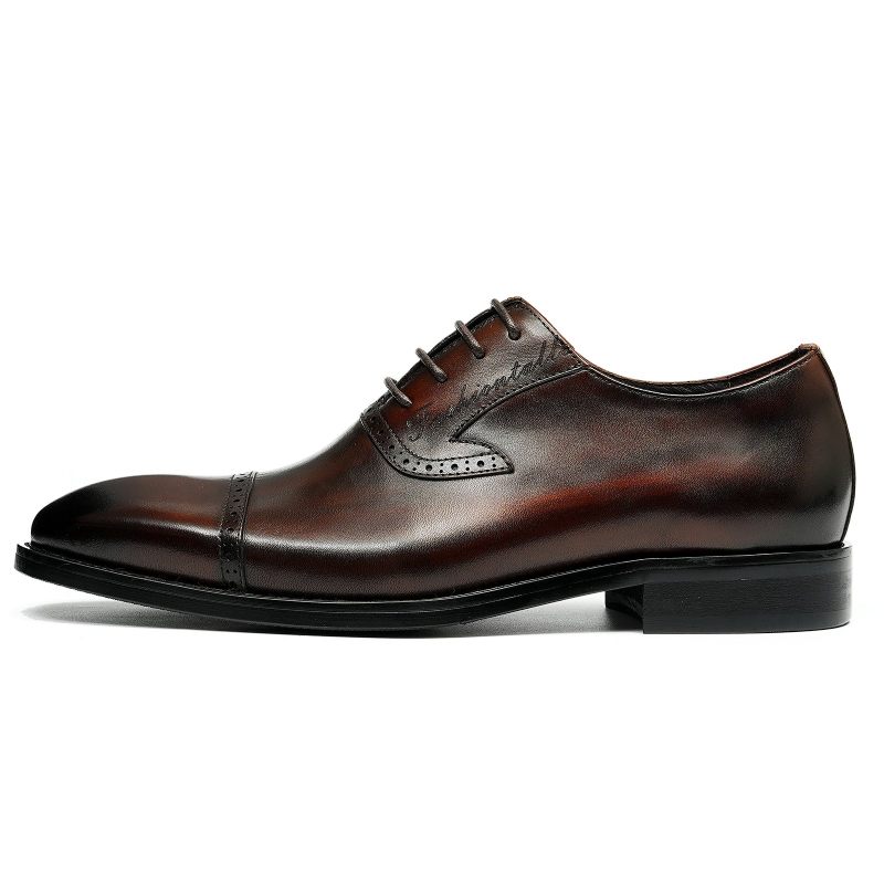 Sapatos Formais Masculinos Luxo Couro Exótico Apontou Toe Oxford Sociais - Café