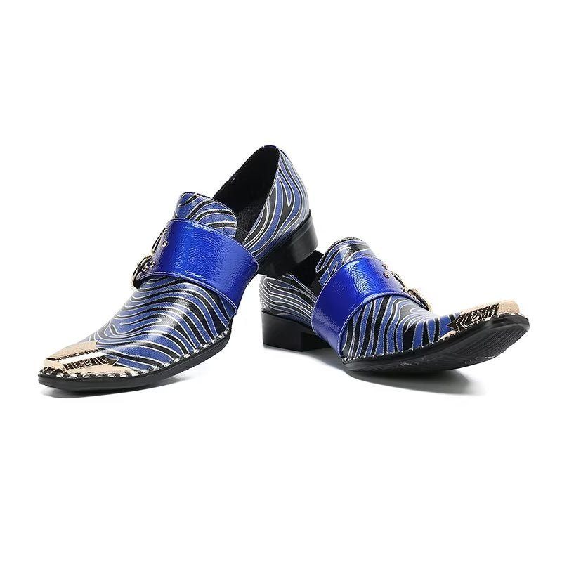 Sapatos Formais Masculinos Luxo Couro Exótico Bico Quadrado Monkstraps - Azul