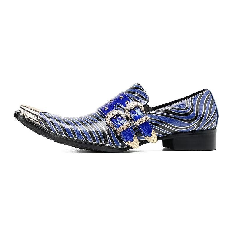 Sapatos Formais Masculinos Luxo Couro Exótico Bico Quadrado Monkstraps - Azul