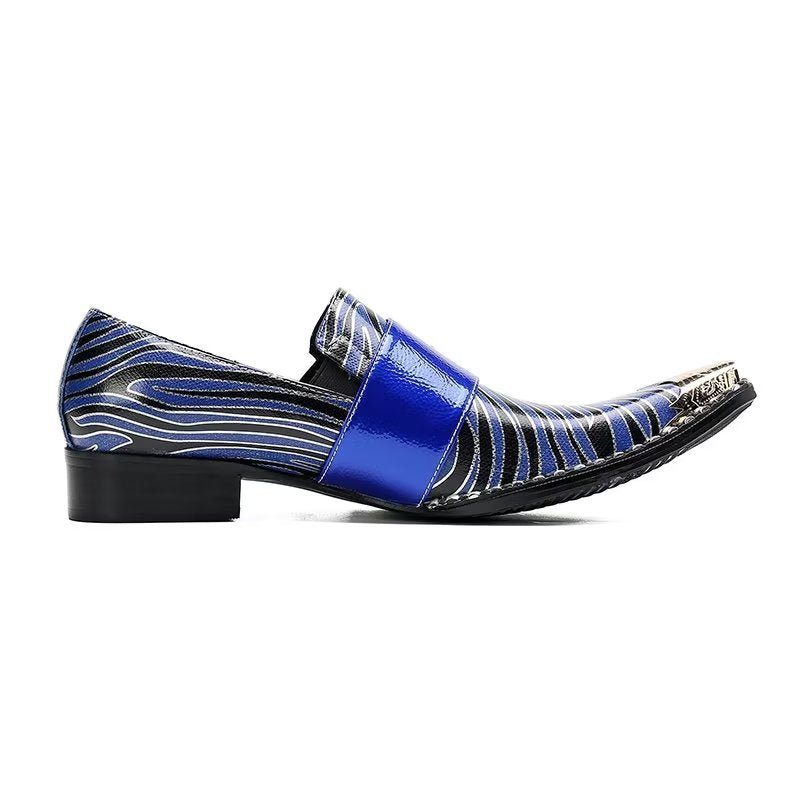 Sapatos Formais Masculinos Luxo Couro Exótico Bico Quadrado Monkstraps - Azul