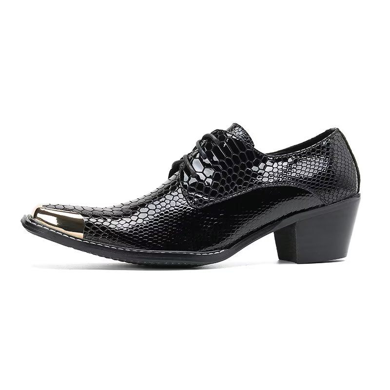 Sapatos Formais Masculinos Luxo Couro Exótico Dedo Do Pé Quadrado Derbies - Preto