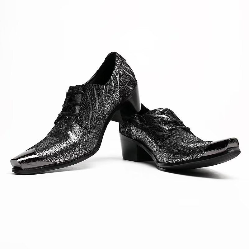 Sapatos Formais Masculinos Luxo Couro Exótico Ponta Fina Derbies - Preto